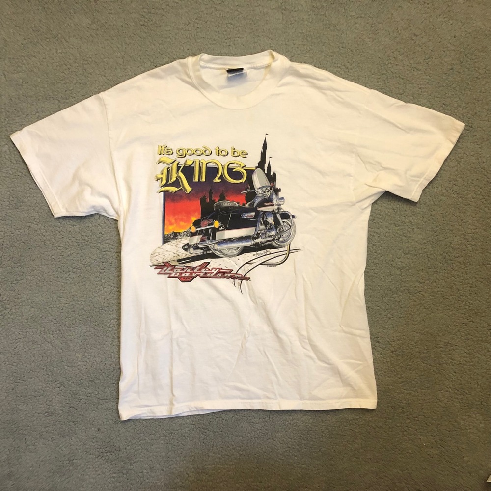 Vintage‎ Harley Y2K T-Shirt Size L Biker White Ohio Grunge Motorcycle Good King